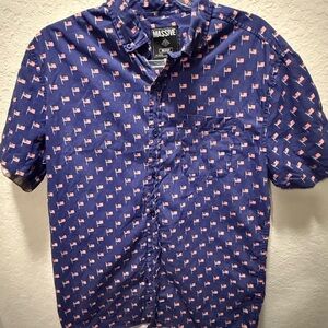 Super Massive Men's Flag Blue Short Sleeve Shirt Size Medium